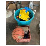 Assorted Toy Lot with Basketball and Exit Sign