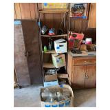 Assorted Household Lot with Wooden Crate, Glass Jars, and Helmets