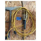 Assorted Workshop Equipment Lot Including Hand Saws, Work Lights, and Drive Belt