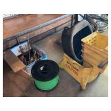 Janitorial Mop Bucket, Spool of Green Trimmer Line, and Assorted Hand Tools