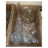 Assorted Clear Glassware Collection Including Cake Stand and Stemware