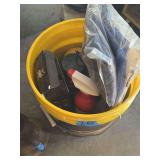 Automotive Cleaning Supplies and Tarpaulin in Bucket