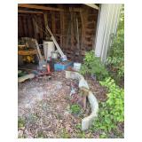 Assorted Shed Contents Including Niehoff Automotive Cabinet and Garden Equipment