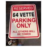64 Vette Parking Only Metal Sign