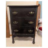 Black Painted Three-Drawer Chest with Brass-Tone Hardware