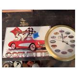 Corvette Themed Metal Sign and Wall Clock Set