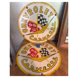 Pair of Chevrolet Corvette Circular Metal Signs
