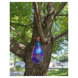 Iridescent Blue Teardrop Glass Hanging Lantern with Metal Frame