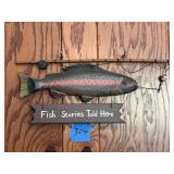 Hand-Painted Wooden Fish Wall Plaque with Fishing Rod Motif