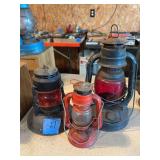 Collection of Three Kerosene Lanterns Including Dietz No. 40 and Little Wizard