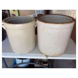 Pair of Glazed Ceramic Stoneware Crocks with Side Handles