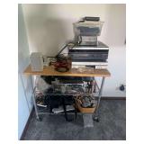 Audio and Video Electronics Lot with Multi-Shelf Metal Cart