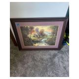 Framed Landscape Print Depicting Cabin by Stream