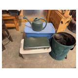 Lot of Camping and Outdoor Equipment Including Coleman Propane Stove, Life Vests, Sprinklers, and Totes