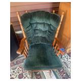 Wooden Framed Rocking Chair with Green Upholstered Cushion