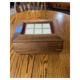 Handcrafted Wooden Jewelry Box with Stained Glass Lid Insert and Interior Mirror