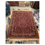 Red Field Traditional Persian Style Area Rug with Floral Motifs and Fringe