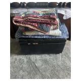 Folded Quilt and Blanket Assortment with Storage Ottoman and Rolling Garment Rack