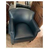 Blue Leather Upholstered Armchair with Nailhead Trim