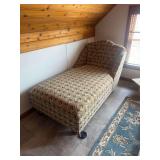 Upholstered Chaise Lounge with Tropical Palm Tree Pattern