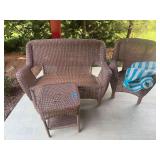 Brown Wicker Patio Furniture Set Including Sofa, Chair, and Table