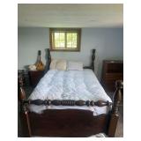 Wooden Four-Poster Bed Frame with Mattress and Quilted Mattress Pad