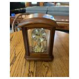 Bulova Wooden Mantle Clock with Glass Panels and Brass Accents