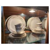Fine China Dinnerware Set with Floral Band and Gold Trim