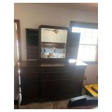 Large Wood Dresser with Attached Mirror and Hidden Jewelry Storage Cabinets