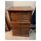 Wooden Cabinet with Roll-Top Upper Section and Four Lower Drawers
