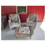 Wicker Porch Furniture Set with Rocking Chairs, Ottoman, and Side Table