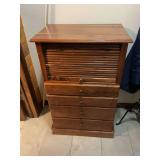 Wooden Roll-Top Storage Cabinet with Four Drawers