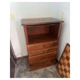 Wooden Media Stand with Open Compartment and Four Drawers