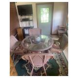 Wicker Dining Set with Round Glass Top Table and Four Chairs