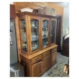 Oak Wood China Cabinet with Glass Doors and Storage Base