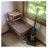 Wicker Storage Bench, Bissell PowerForce Vacuum & Wooden Woven Seat Stool