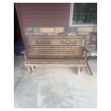 Wooden Slatted Porch Glider Bench with Heart Cutout Motifs