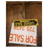 Assorted Barn and Garage Sale Lot with Water Pump, Overalls, Wall Shelf, and Signs