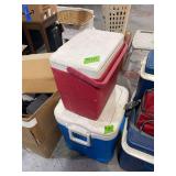 Coleman Red and White Cooler and Igloo Blue and White Cooler Lot of Two