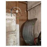 Metal Industrial Wheel and Curved Galvanized Panel Lot