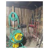 Assorted Yard Tools, Garden Hoses, and Plant Cages Lot