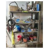 Metal Storage Shelf Lot with Assorted Hardware, Fasteners, Tools, and Supplies