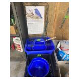 Assorted Lot of Blue Caddy, Bucket, Net, and Calendar Holder