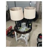 Pair of Modern Geometric Black Table Lamps with Beige Shades