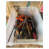Assorted Hand Tools in Plastic Storage Bin