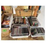 Large Lot of Assorted Country and Pop Music CDs, DVDs, and Media Storage Baskets