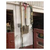 Assorted Yard and Garden Hand Tools Including Shovel and Hoe