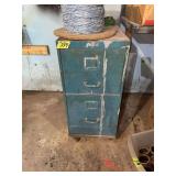 Blue Metal Two-Drawer Filing Cabinet with Automotive Supplies and Abrasives