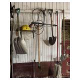 Assorted Yard Tools, Shovels, Mop, and Pressure Washer Wand Lot