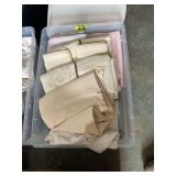 Assorted Linens and Fabric Lot in Plastic Storage Bin